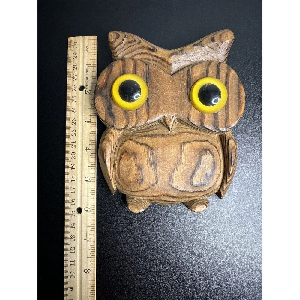 Vintage Wood Hand Carved Owl 6 x 5 Inches Folk art - Picture 9 of 9